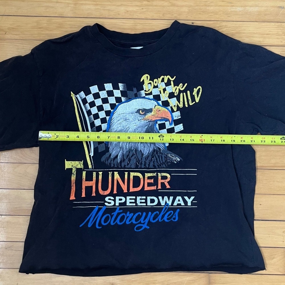 Princess Polly Thunder Speedway Motorcycles Graphic Tee Black Raw Hem Size 6 - Picture 5 of 8